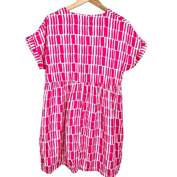 Michelle McDowell Gauze Babydoll Dress Pink White Geometric Print Crochet Lace - Picture 11 of 11